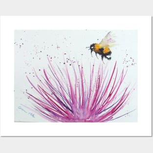 Bumble bee and Pink Flower Posters and Art